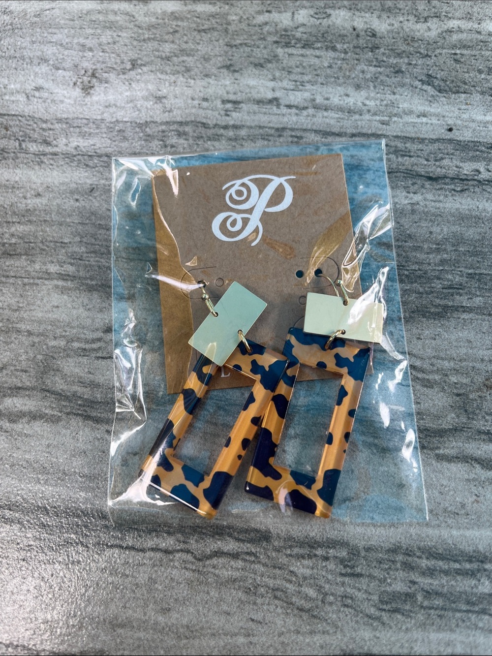 Plunder Animal Design Rectangular Drop Earrings with Mint Accents